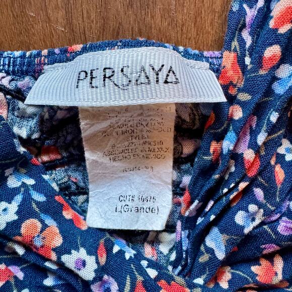 Persaya Navy Floral Twist Front Crop Top - Large Smocked Flutter Sleeve Boho - Picture 3 of 4